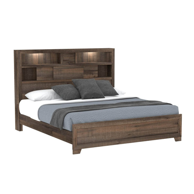 Queen Solid Wood Brown Bookcase Bed Frame - Restanew - Omega Lifestyles