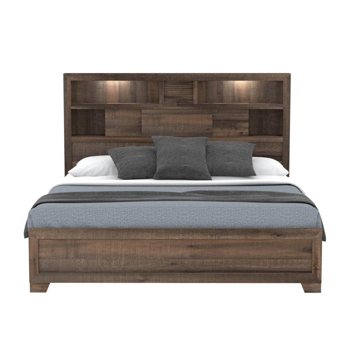 Queen Solid Wood Brown Bookcase Bed Frame - Restanew - Omega Lifestyles