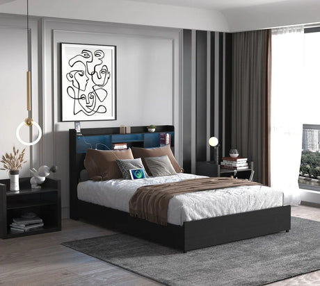 Queen Storage Bed Frame With Headboard Charging Station - Omega Lifestyles