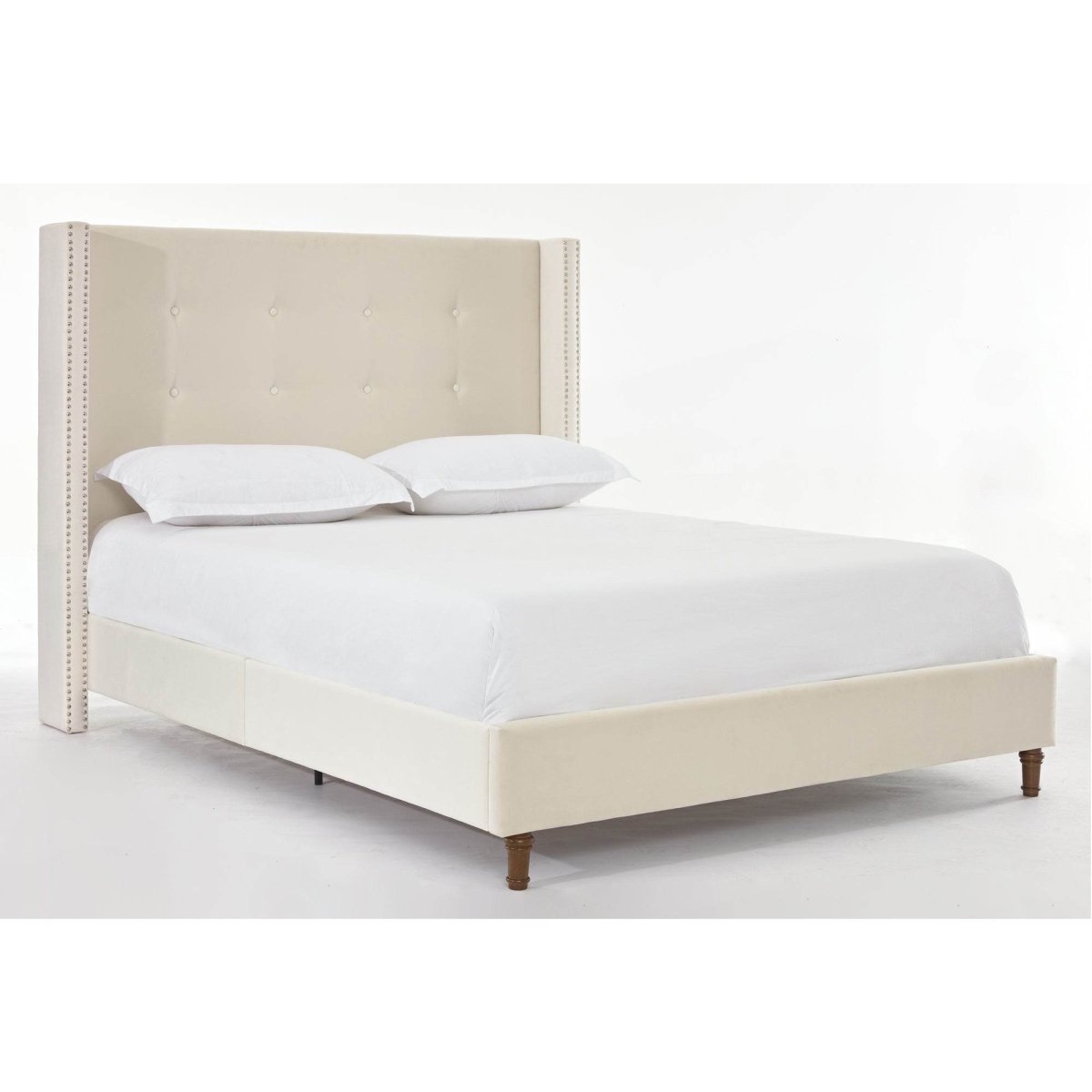 Queen Upholstered Velvet Bed Frame With Nailhead Trim - Restanew - Omega Lifestyles