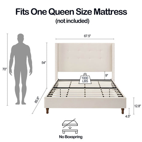 Queen Upholstered Velvet Bed Frame With Nailhead Trim - Restanew - Omega Lifestyles