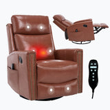 Red Genuine Leather Heat Massage Swivel Rocker Recliner Chair - Restanew - Omega Lifestyles