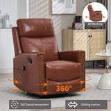 Red Genuine Leather Heat Massage Swivel Rocker Recliner Chair - Restanew - Omega Lifestyles