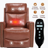 Red Genuine Leather Heat Massage Swivel Rocker Recliner Chair - Restanew - Omega Lifestyles