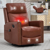 Red Genuine Leather Heat Massage Swivel Rocker Recliner Chair - Restanew - Omega Lifestyles