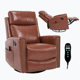 Red Genuine Leather Heat Massage Swivel Rocker Recliner Chair - Restanew - Omega Lifestyles