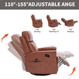 Red Genuine Leather Heat Massage Swivel Rocker Recliner Chair - Restanew - Omega Lifestyles