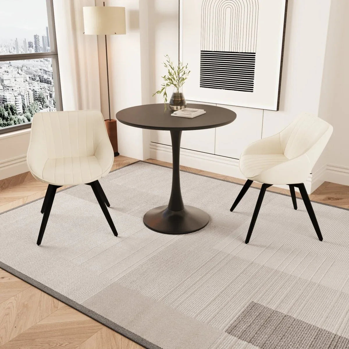 Round Tulip Dining Table And 2 PU Cushioned Chairs Set - Omega Lifestyles