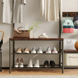 Rustic Brown Engineered Wood Hall Tree Coat Rack Bench - Omega Lifestyles