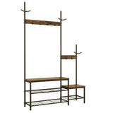 Rustic Brown Engineered Wood Hall Tree Coat Rack Bench - Omega Lifestyles