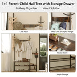 Rustic Brown Engineered Wood Hall Tree Coat Rack Bench - Omega Lifestyles