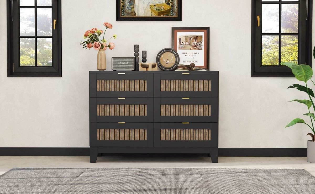 Rustic Farmhouse Wooden Dresser With Six Drawers - Sleep Galleria