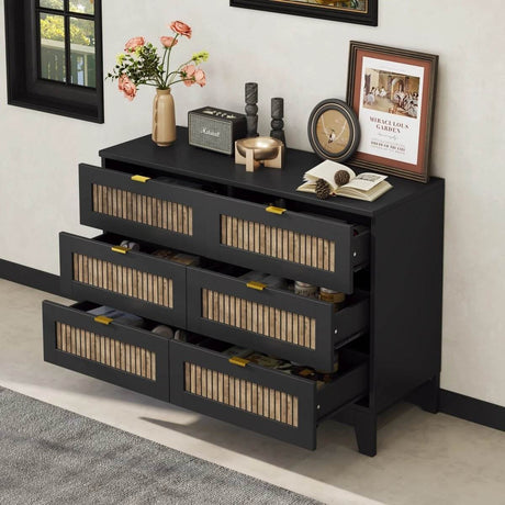 Rustic Farmhouse Wooden Dresser With Six Drawers - Sleep Galleria