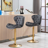 Set Of 2 Height Adjustable Velvet Fabric Bar Stools - Omega Lifestyles