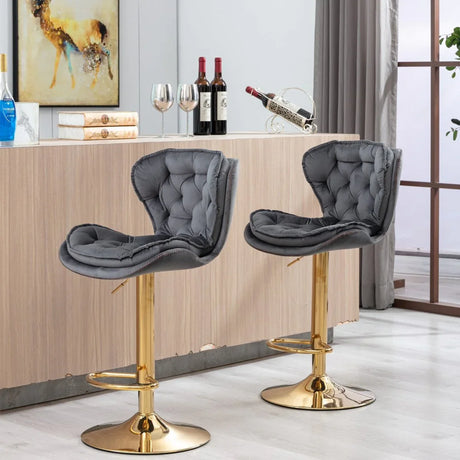 Set Of 2 Height Adjustable Velvet Fabric Bar Stools - Omega Lifestyles