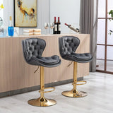 Set Of 2 Height Adjustable Velvet Fabric Bar Stools - Omega Lifestyles