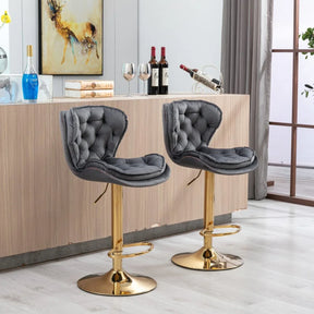 Set Of 2 Height Adjustable Velvet Fabric Bar Stools - Omega Lifestyles