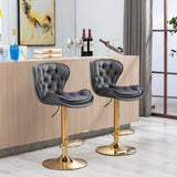 Set Of 2 Height Adjustable Velvet Fabric Bar Stools - Omega Lifestyles