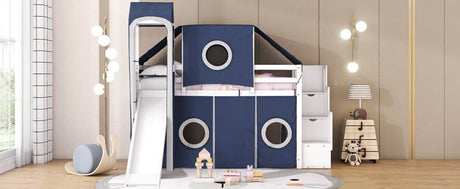 Solid Wood Twin Playhouse Loft Bed With Tent Tower - Sleep Galleria