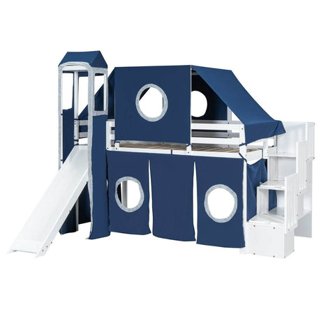 Solid Wood Twin Playhouse Loft Bed With Tent Tower - Sleep Galleria