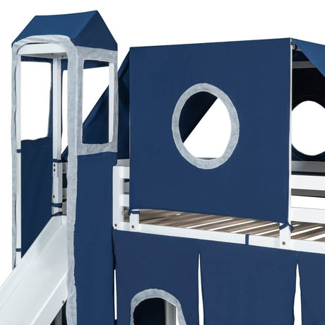 Solid Wood Twin Playhouse Loft Bed With Tent Tower - Sleep Galleria