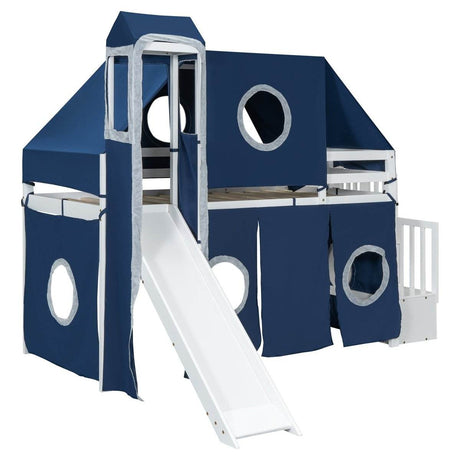 Solid Wood Twin Playhouse Loft Bed With Tent Tower - Sleep Galleria