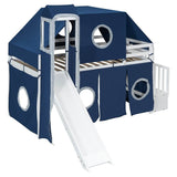 Solid Wood Twin Playhouse Loft Bed With Tent Tower - Sleep Galleria