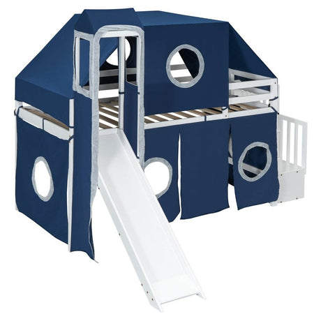 Solid Wood Twin Playhouse Loft Bed With Tent Tower - Sleep Galleria