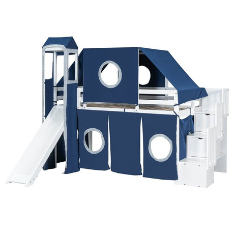 Solid Wood Twin Playhouse Loft Bed With Tent Tower - Sleep Galleria