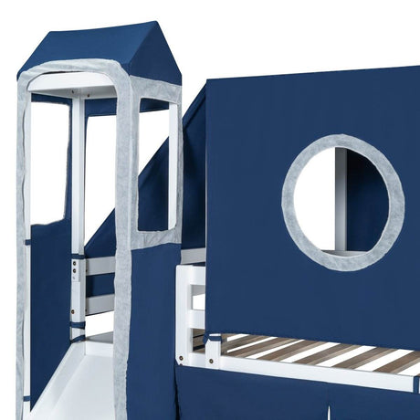 Solid Wood Twin Playhouse Loft Bed With Tent Tower - Sleep Galleria