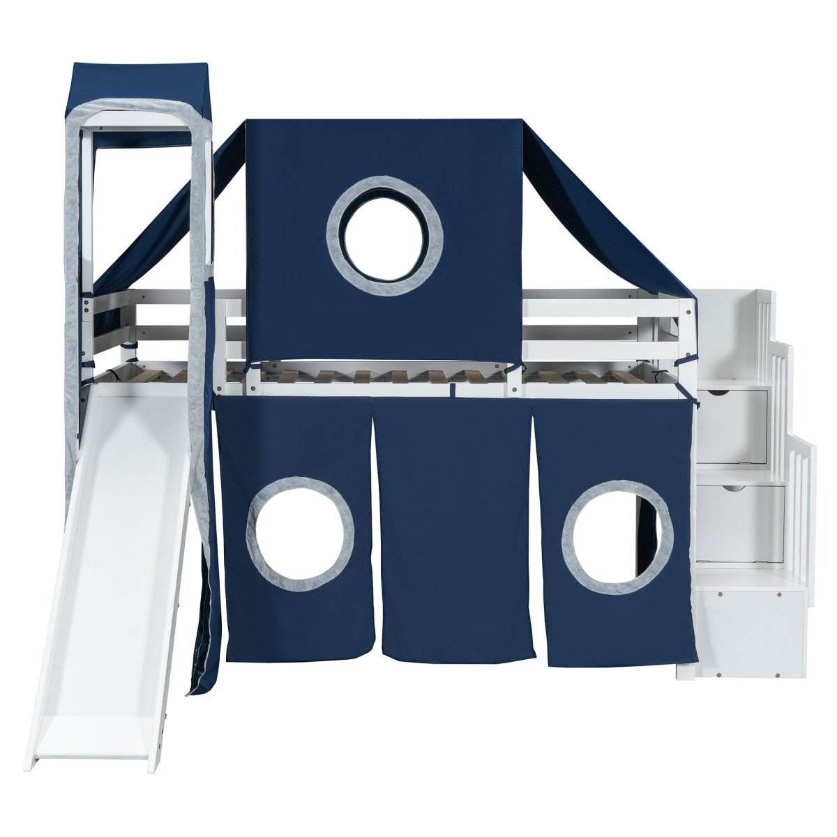 Solid Wood Twin Playhouse Loft Bed With Tent Tower - Sleep Galleria