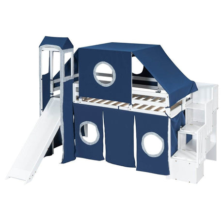Solid Wood Twin Playhouse Loft Bed With Tent Tower - Sleep Galleria