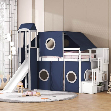 Solid Wood Twin Playhouse Loft Bed With Tent Tower - Sleep Galleria
