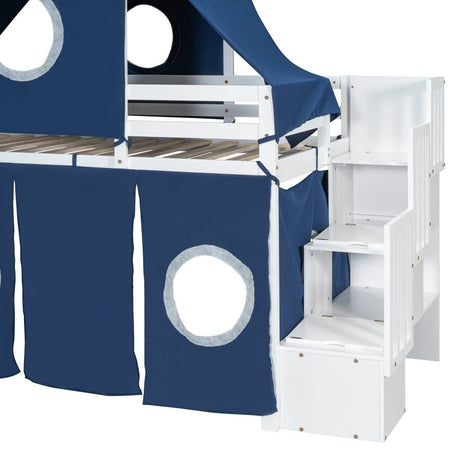 Solid Wood Twin Playhouse Loft Bed With Tent Tower - Sleep Galleria
