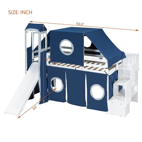 Solid Wood Twin Playhouse Loft Bed With Tent Tower - Sleep Galleria