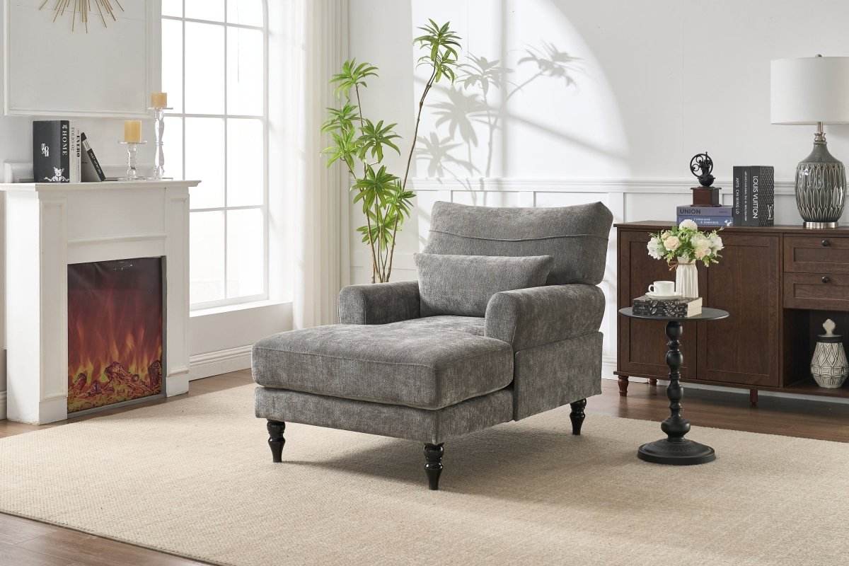 Spacious Soft Upholstered Grey Chaise Lounge Recliner Chair - Sleep Galleria