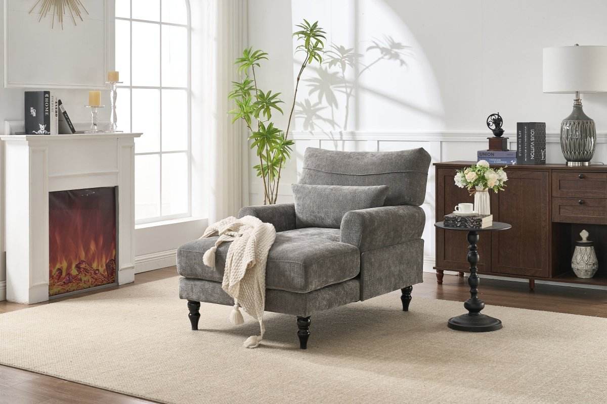 Spacious Soft Upholstered Grey Chaise Lounge Recliner Chair - Sleep Galleria