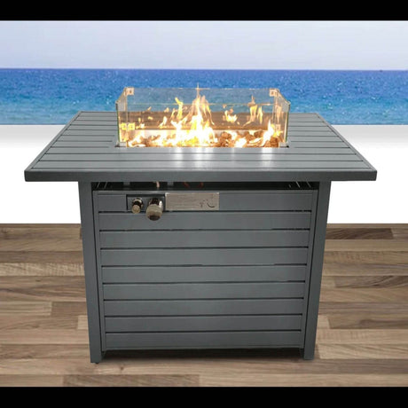 Steel Rectangular Propane Fire Pit Table With Lid - Restanew - Omega Lifestyles