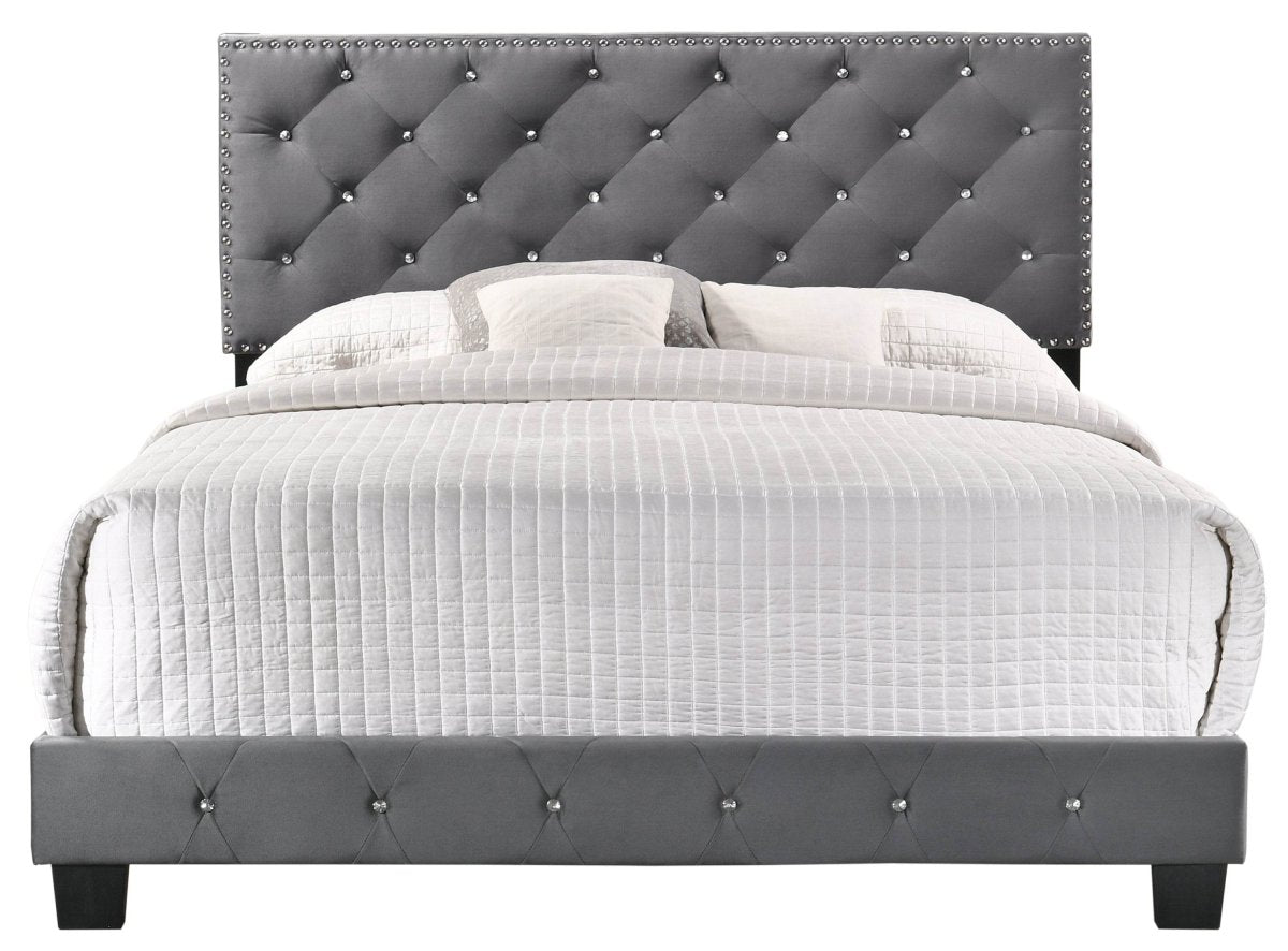 Transitional Gray Velvet King Bed Frame with Foam Upholstery - Restanew - Omega Lifestyles