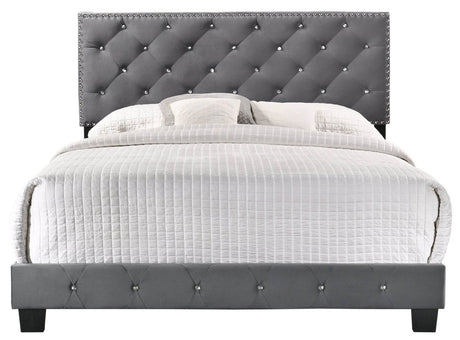 Transitional Gray Velvet King Bed Frame with Foam Upholstery - Restanew - Omega Lifestyles