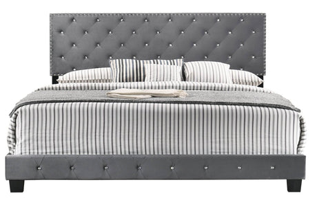 Transitional Gray Velvet King Bed Frame with Foam Upholstery - Restanew - Omega Lifestyles