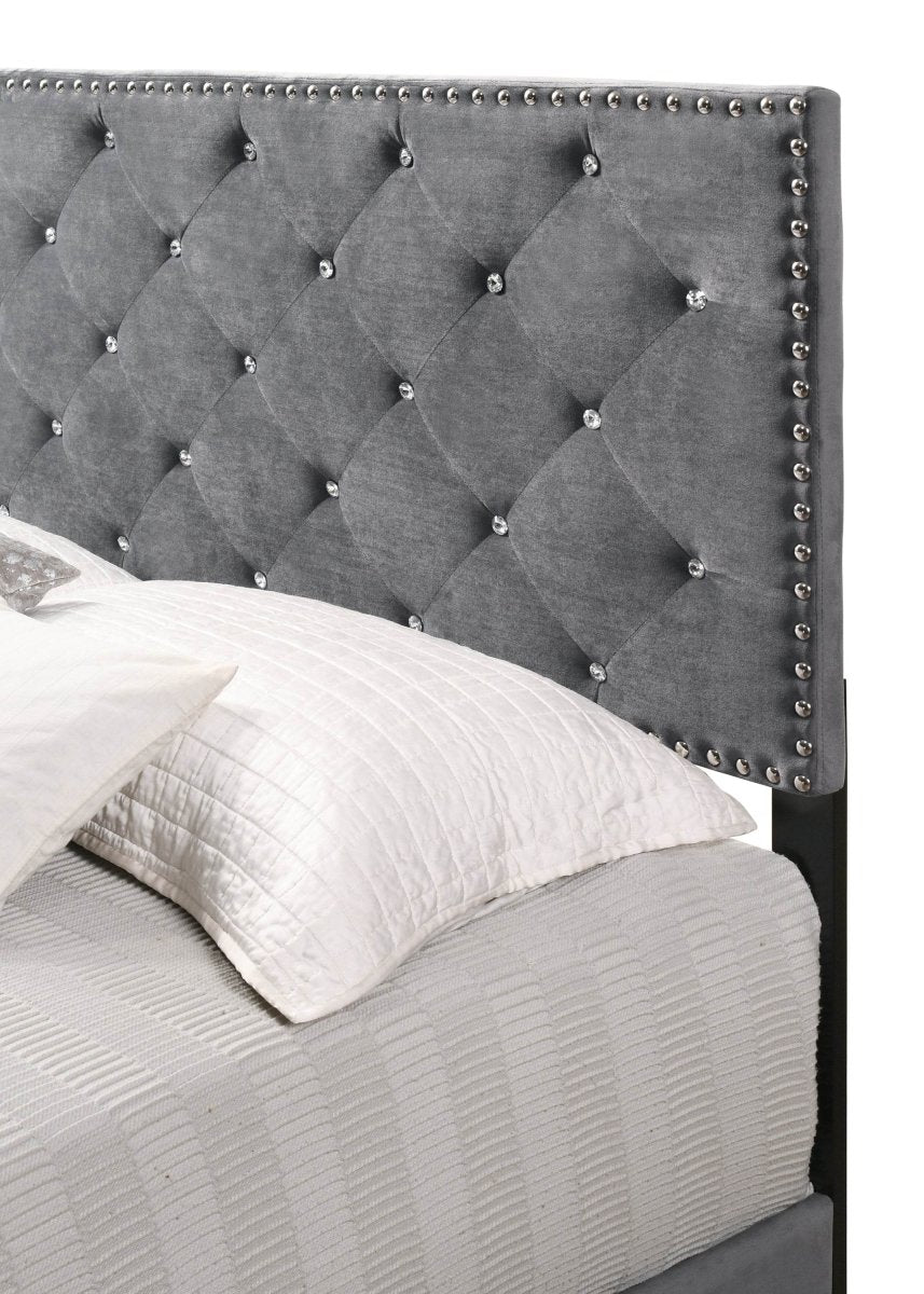 Transitional Gray Velvet King Bed Frame with Foam Upholstery - Restanew - Omega Lifestyles