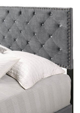 Transitional Gray Velvet King Bed Frame with Foam Upholstery - Restanew - Omega Lifestyles