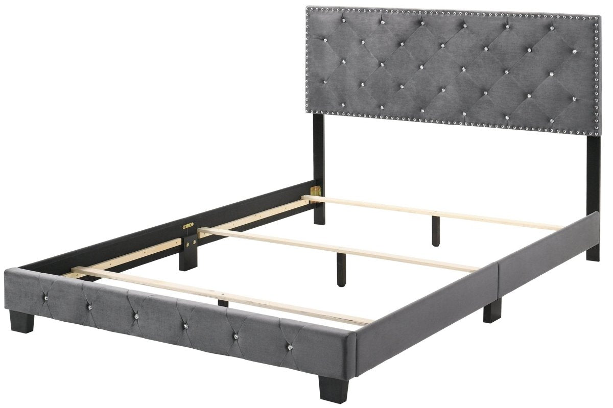 Transitional Gray Velvet King Bed Frame with Foam Upholstery - Restanew - Omega Lifestyles