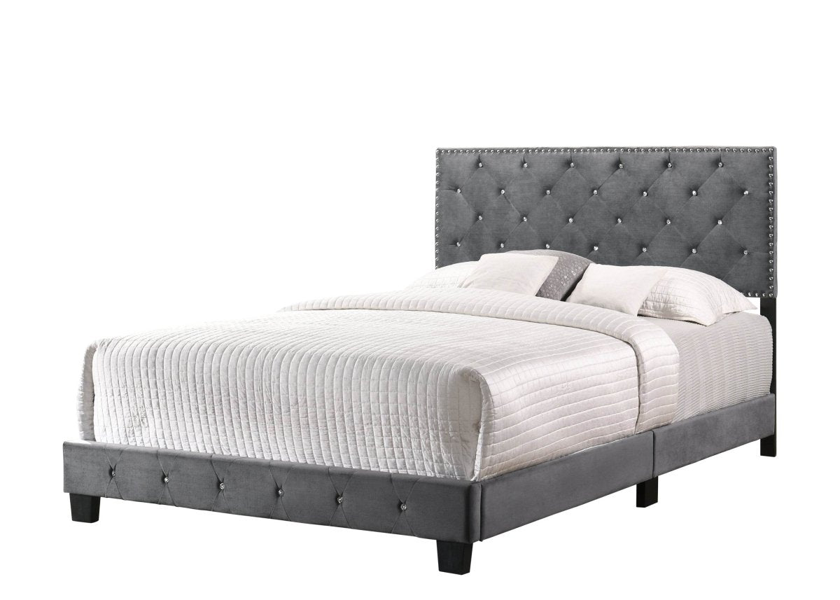Transitional Gray Velvet King Bed Frame with Foam Upholstery - Restanew - Omega Lifestyles