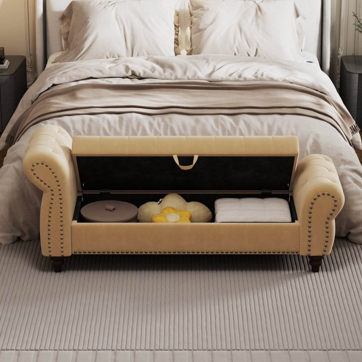 Tufted Velvet Bed Bench With Storage and Recliner - Sleep Galleria