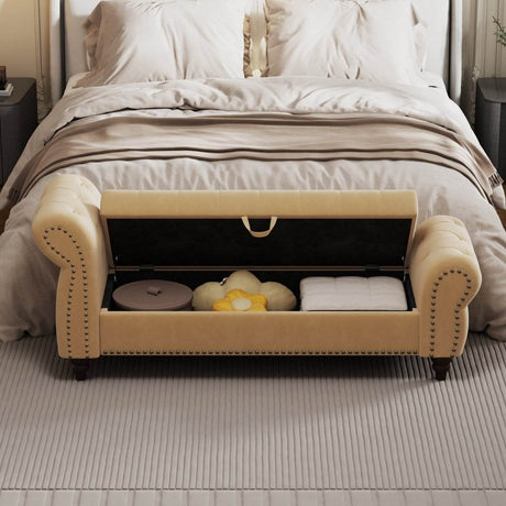 Tufted Velvet Bed Bench With Storage and Recliner - Sleep Galleria
