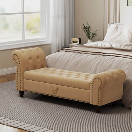 Tufted Velvet Bed Bench With Storage and Recliner - Sleep Galleria