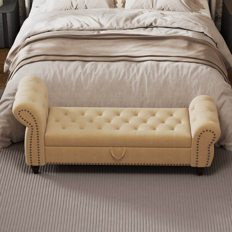 Tufted Velvet Bed Bench With Storage and Recliner - Sleep Galleria