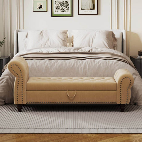 Tufted Velvet Bed Bench With Storage and Recliner - Sleep Galleria